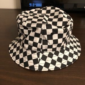 Reversible black and white checker bucket hat